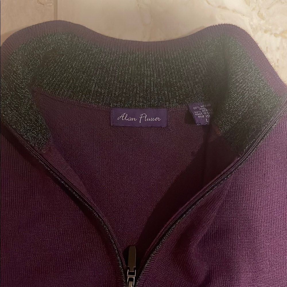 Alan Flusser Purple Zip Top Pullover Sweater